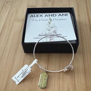 Alex and Ani Silver Bangle with Green Charm